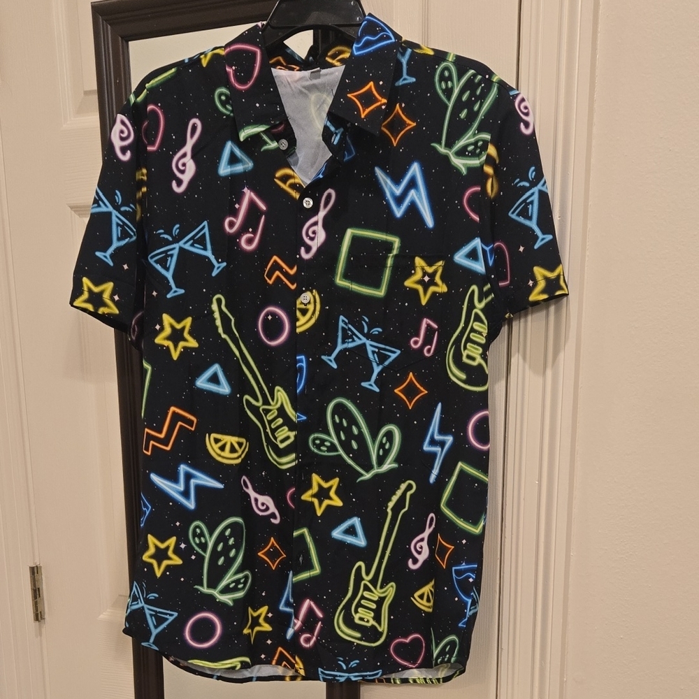 Neon Patterned Men's 80s Look Shirt